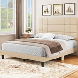 Queen Size Bed Frame Linen Fabric Upholstered Platform with Headboard and Strong