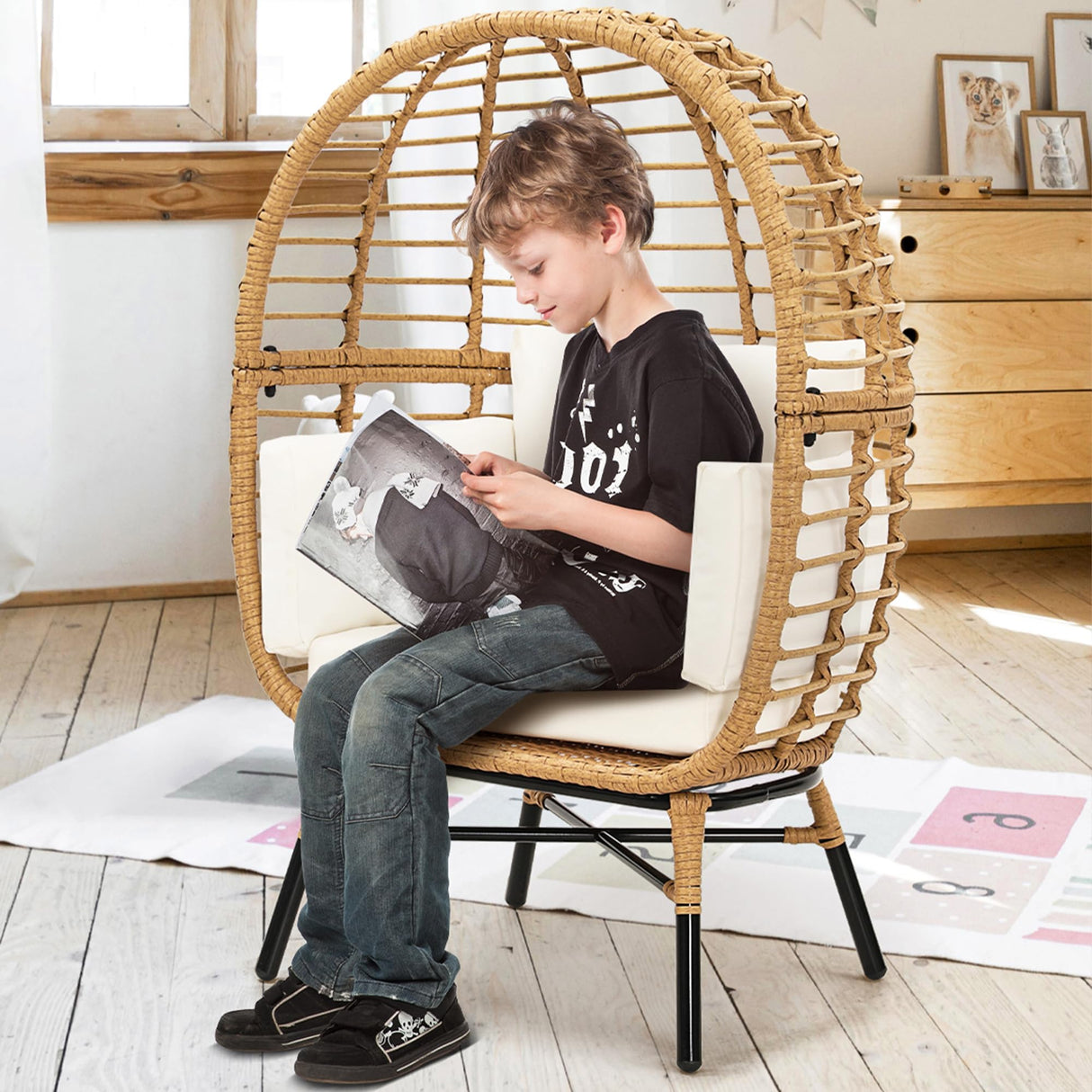 Rattan Egg Chair for Children, Indoor Wicker Kids Egg Chair, Outdoor Patio Rattan Egg Chair