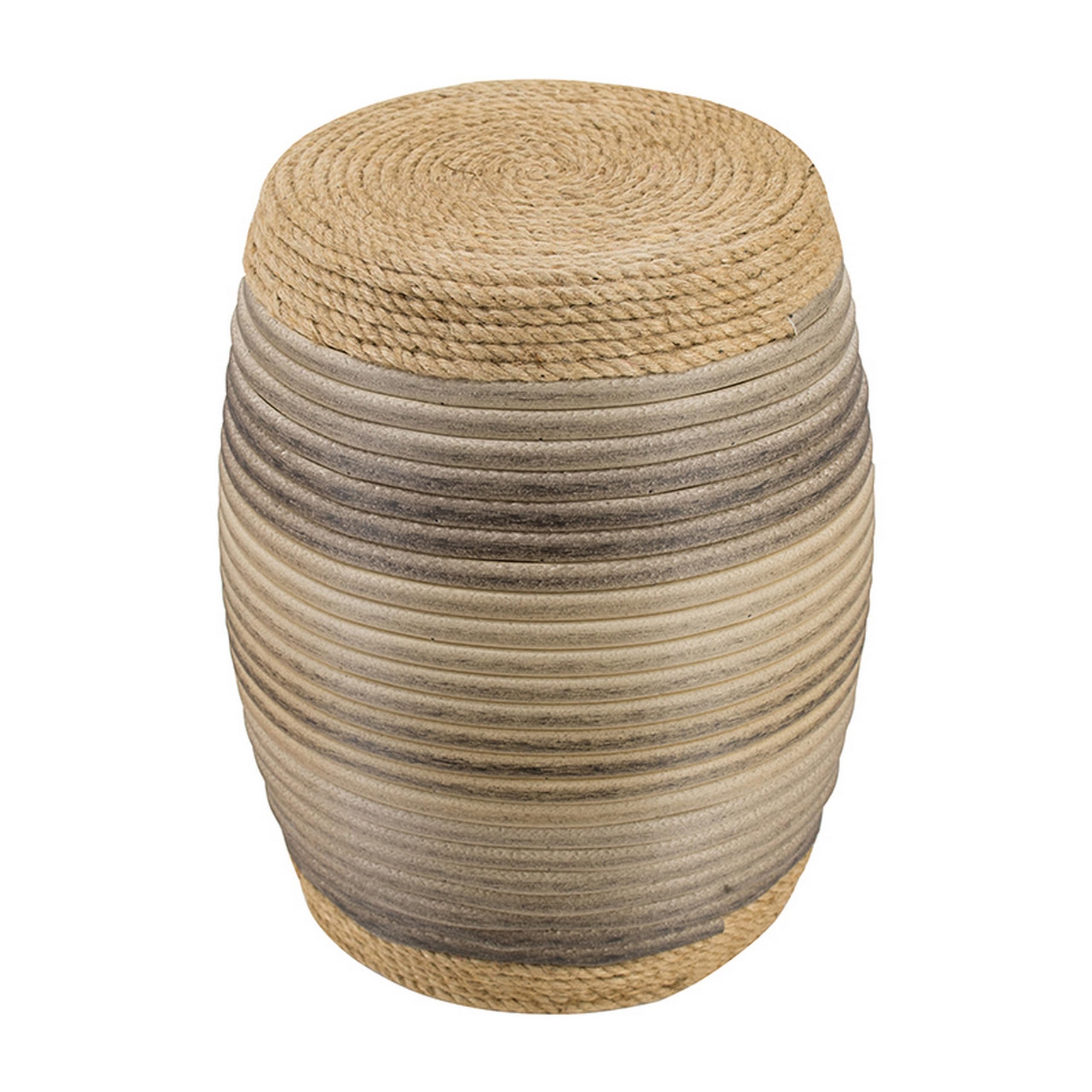 Benjara 18 Inch Side Table, Drum Barrel Shape, Rattan Rope Top