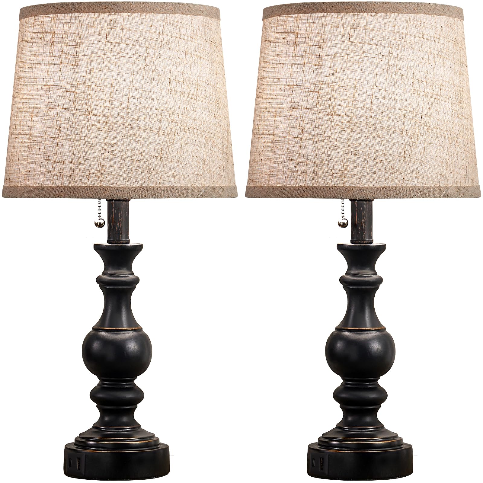 Table Lamps for Bedroom Set of 2 Farmhouse Bedside Lamps for Nightstand with USB C+A Charging Ports