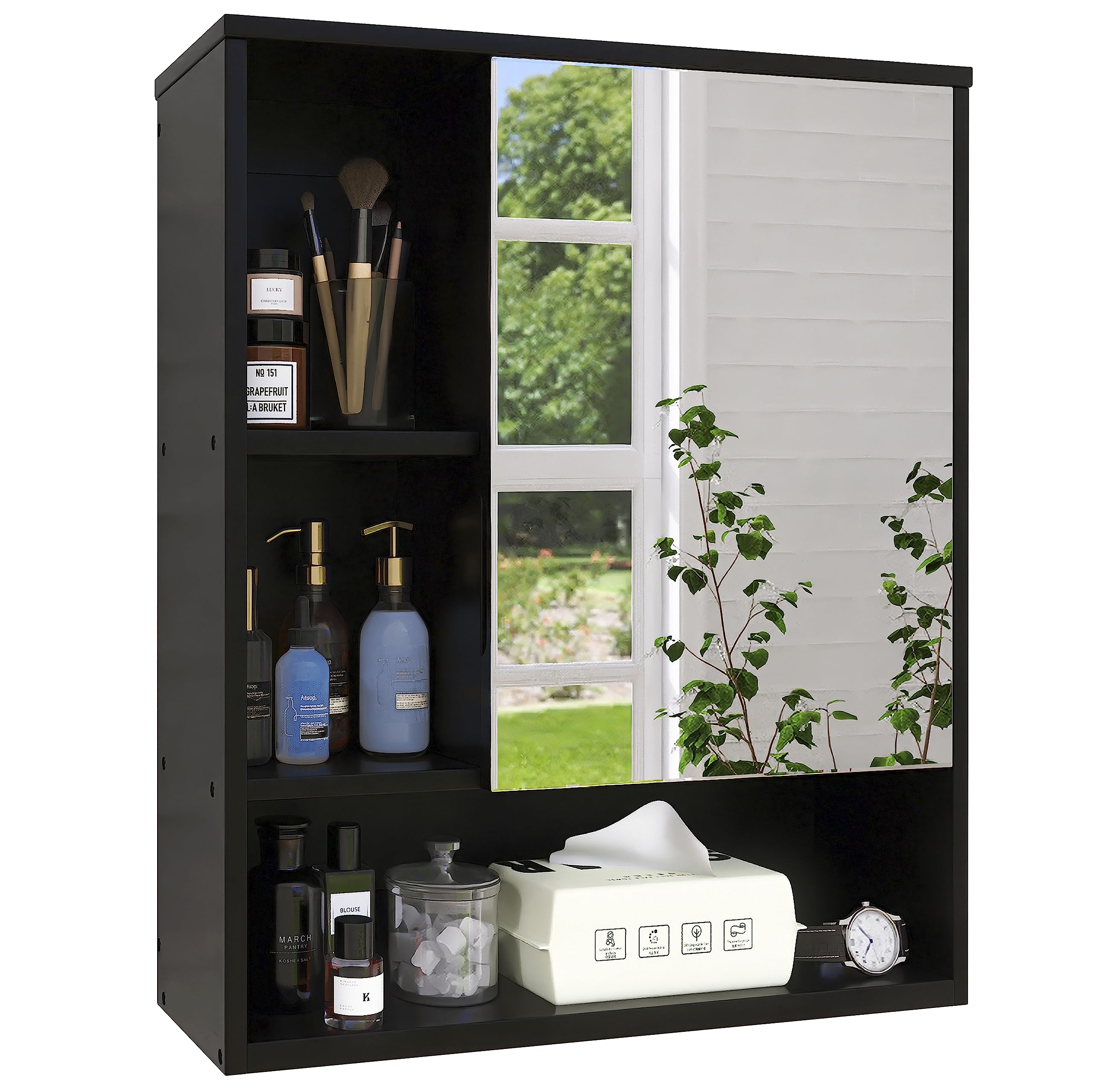 Bathroom Mirror Cabinet Wall Mounted, Bamboo Space Saver Medicine Cabinet,