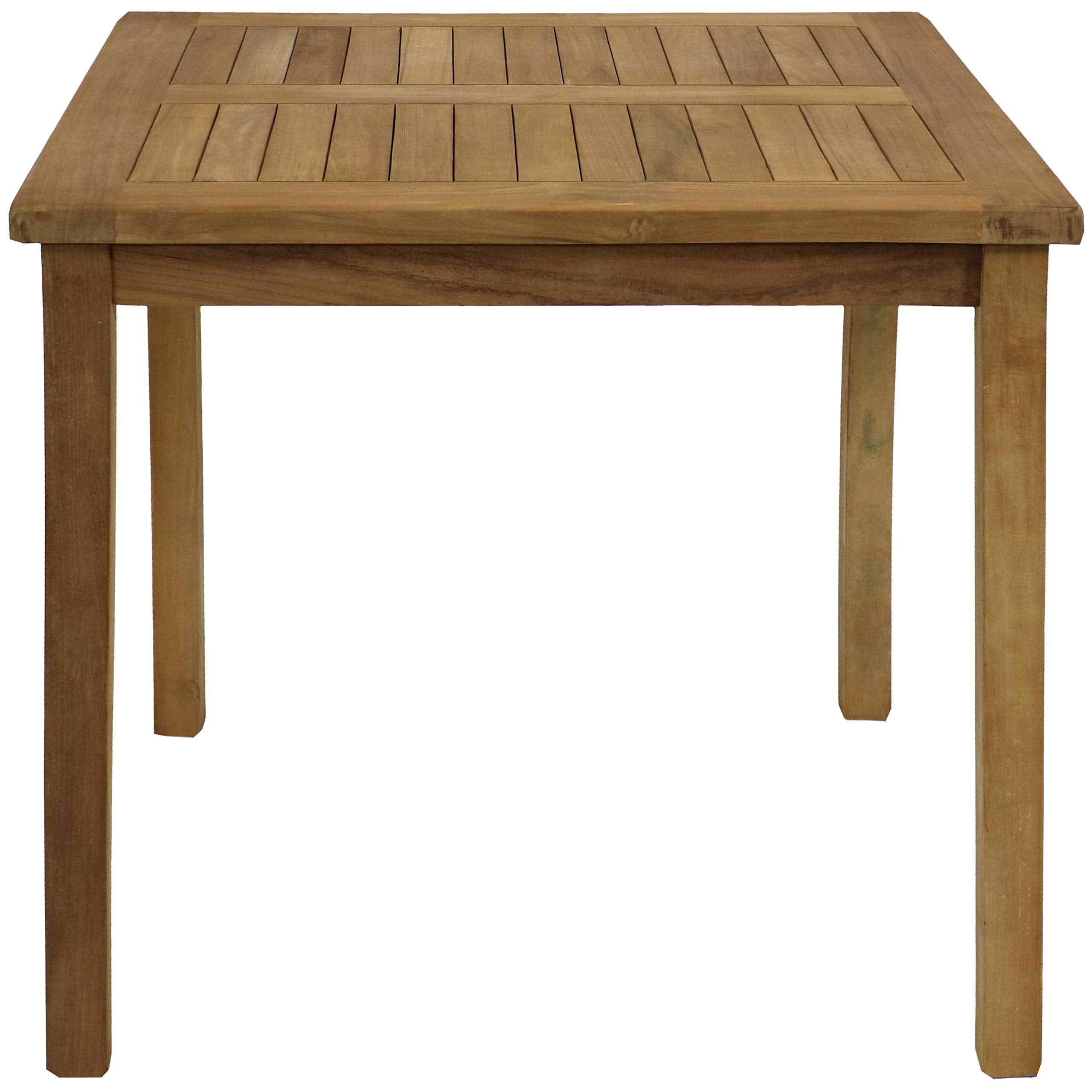 Solid Teak Outdoor Dining Table - Light Brown Wood Stain Finish - Square - 32 Inches