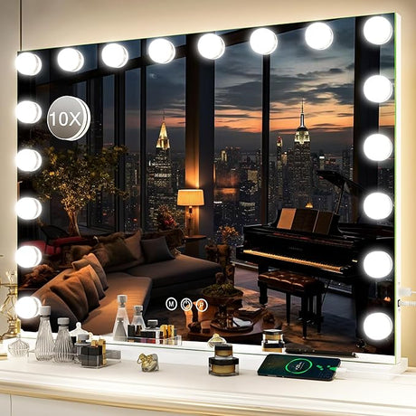 Hollywood Vanity Mirror with Lights 32x25 Large Lighted Makeup Mirror 10X Magnification