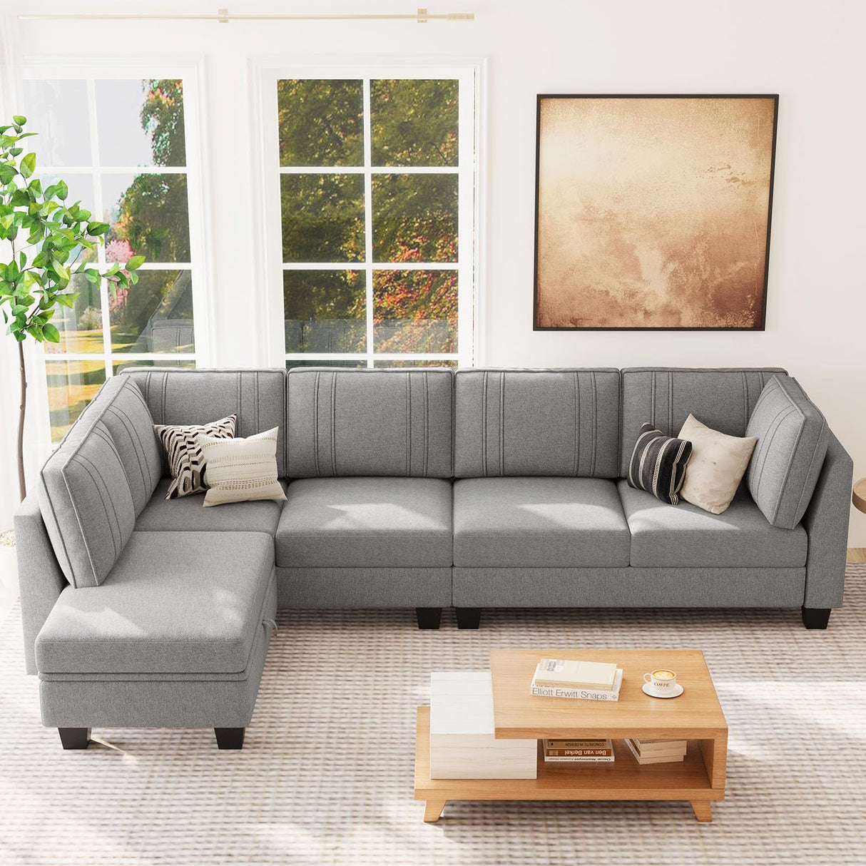 4 Seater Sectional Sofa with Reversible Chaise, L Shaped Sofa Sectional Couch with Convertible