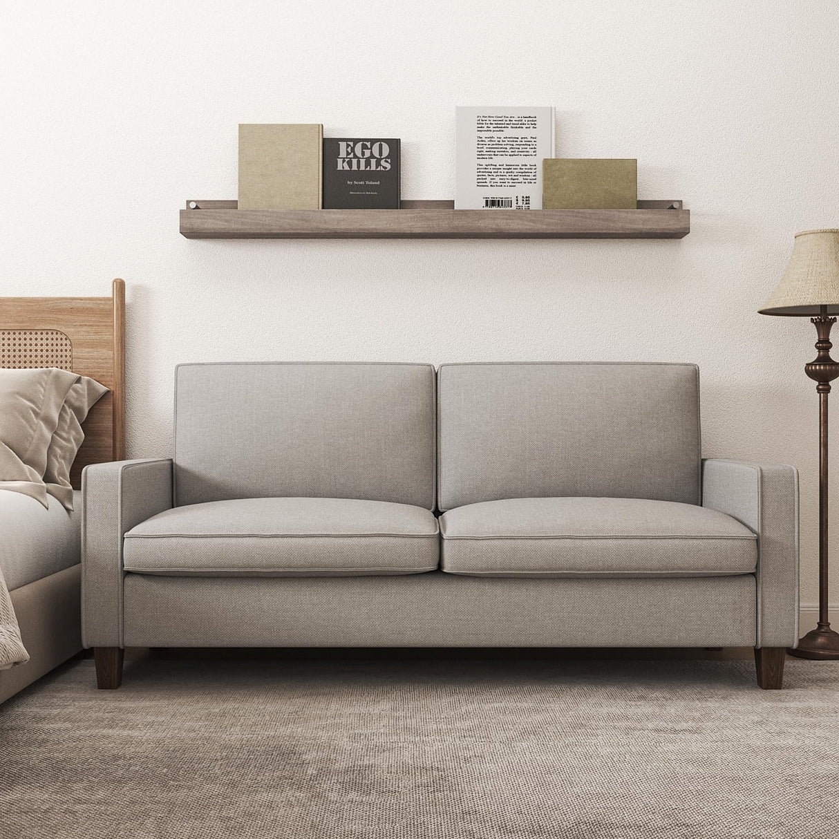 70" Grey Loveseat Sofa, 2 Seater Modern Couch, Linen Fabric Couch