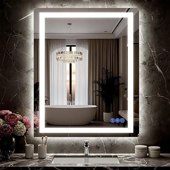 40x30 LED Bathroom Mirror - Wall Mounted with Dimmable Front & Backlit