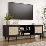 Rattan TV Stand for 55/65/70 inch TV, Boho 59" Entertainment Center with Storag