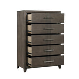 Brown Wali 51 Inch Tall Dresser Chest, 5 Drawer, Black Handles