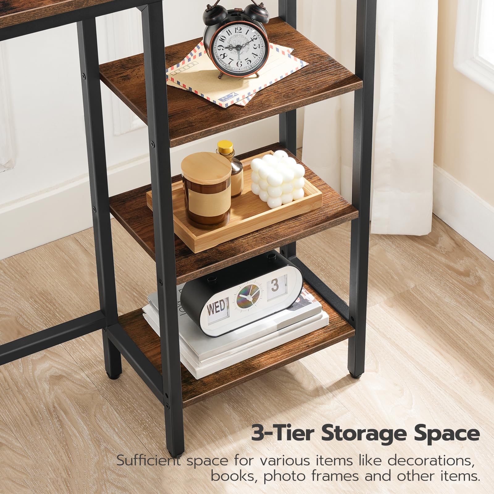 63" Console Table with Power Outlet and Storage Shelves