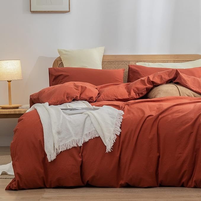 Duvet Cover Set 100% Washed Cotton Linen Feel Super Soft Comfortable Chic