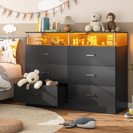 Black Dresser for Bedroom with 6 Drawers, Dressers & Chests of Drawers