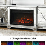 Electric Fireplace TV Stand for TVs up to 65”, Mirrored TV Stand with 18” LED Fireplace