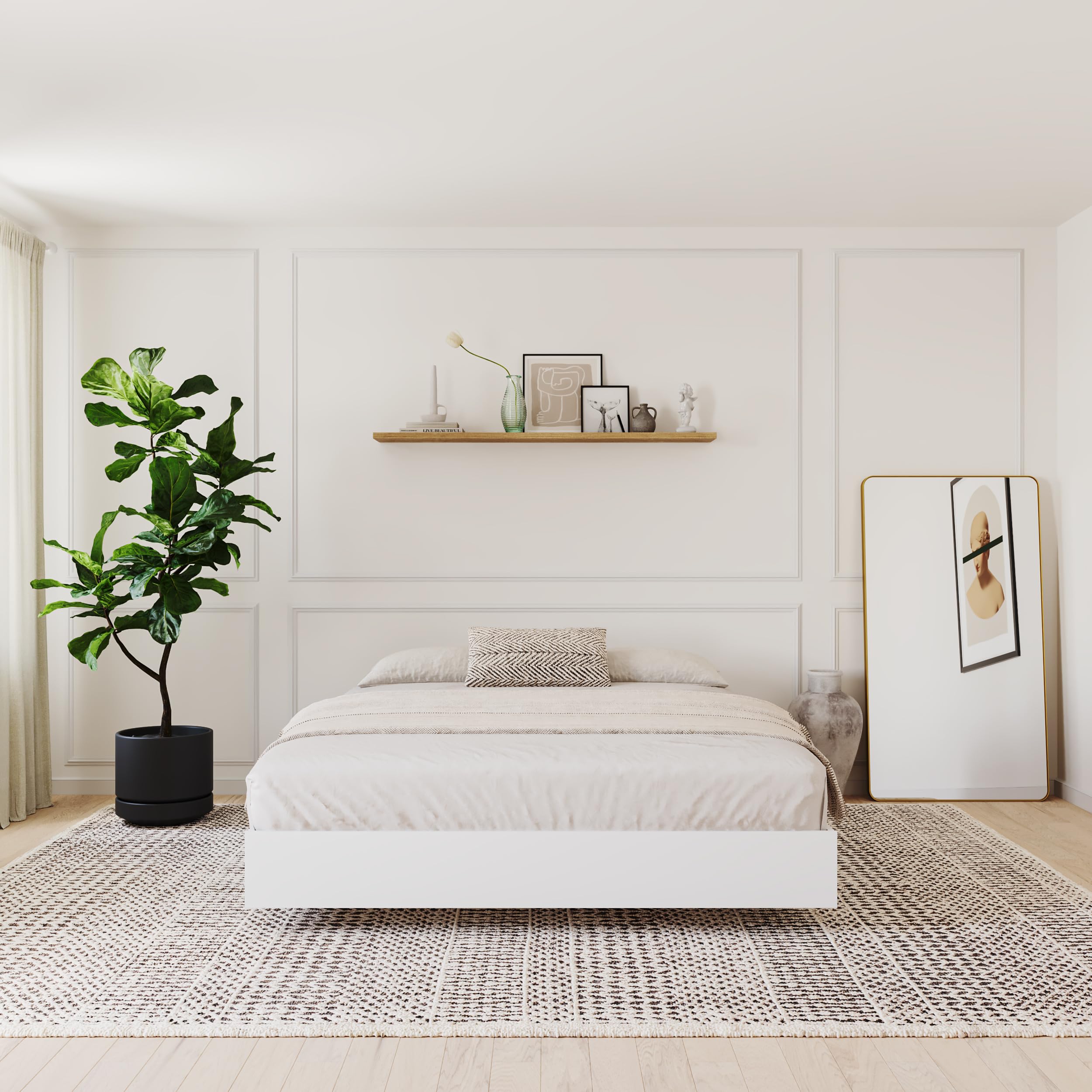Queen Size Platform Bed, White