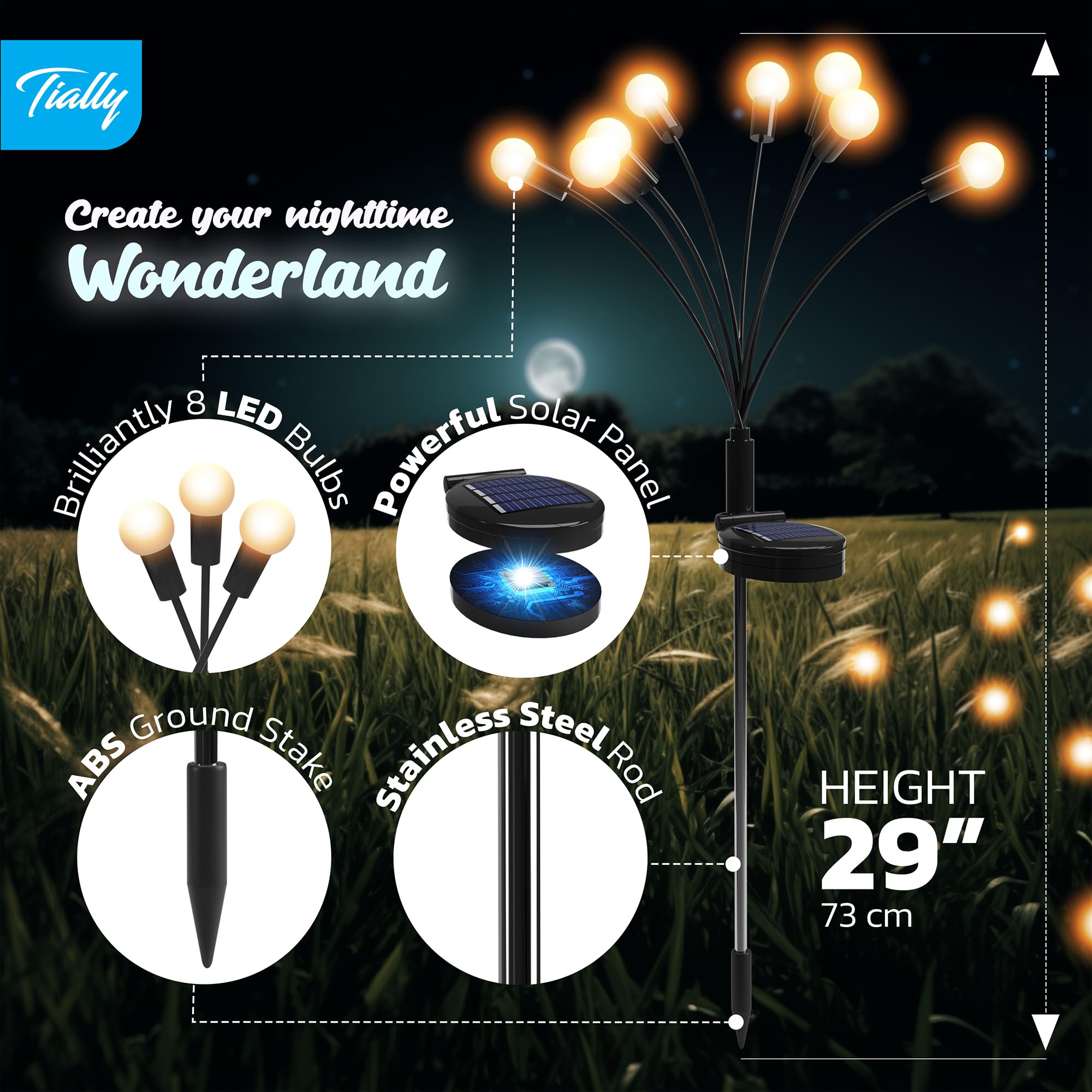 4 Pack Firefly Lights Solar Outdoor | 32 LED Firefly Solar Garden Lights