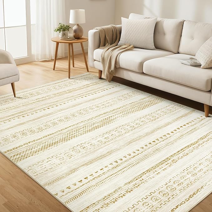 Area Rug Living Room Rugs - 9x12 Washable Boho Farmhouse Bohemian Neutral Large