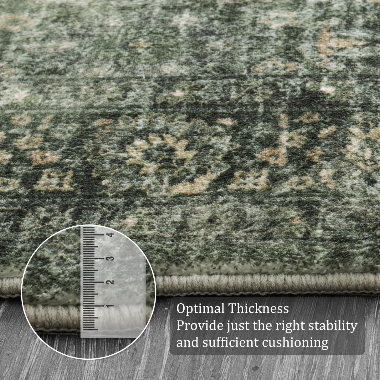Morebes Vintage Throw Rugs, Boho 3x5 Washable Rug Non Slip,Soft Area Rug for Bedroom,Distressed Non-Shedding Floral Rug for Entryway Kitchen Foyer Bedside Playroom,Dark Green
