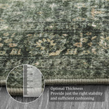 Morebes Vintage Throw Rugs, Boho 3x5 Washable Rug Non Slip,Soft Area Rug for Bedroom,Distressed Non-Shedding Floral Rug for Entryway Kitchen Foyer Bedside Playroom,Dark Green