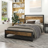 Full Bed Frame with Wood Headboard,Rustic Platform Bed with Heavy Duty Metal