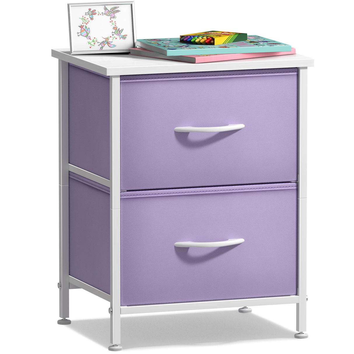 Nightstand with 2 Drawers - Kids Bedside Furniture End Table Night Stand - Steel Frame, Wood Top & Easy Pull Fabric Bins - Dresser & Chest for Home, Bedroom Accessories, Office & College Dorm