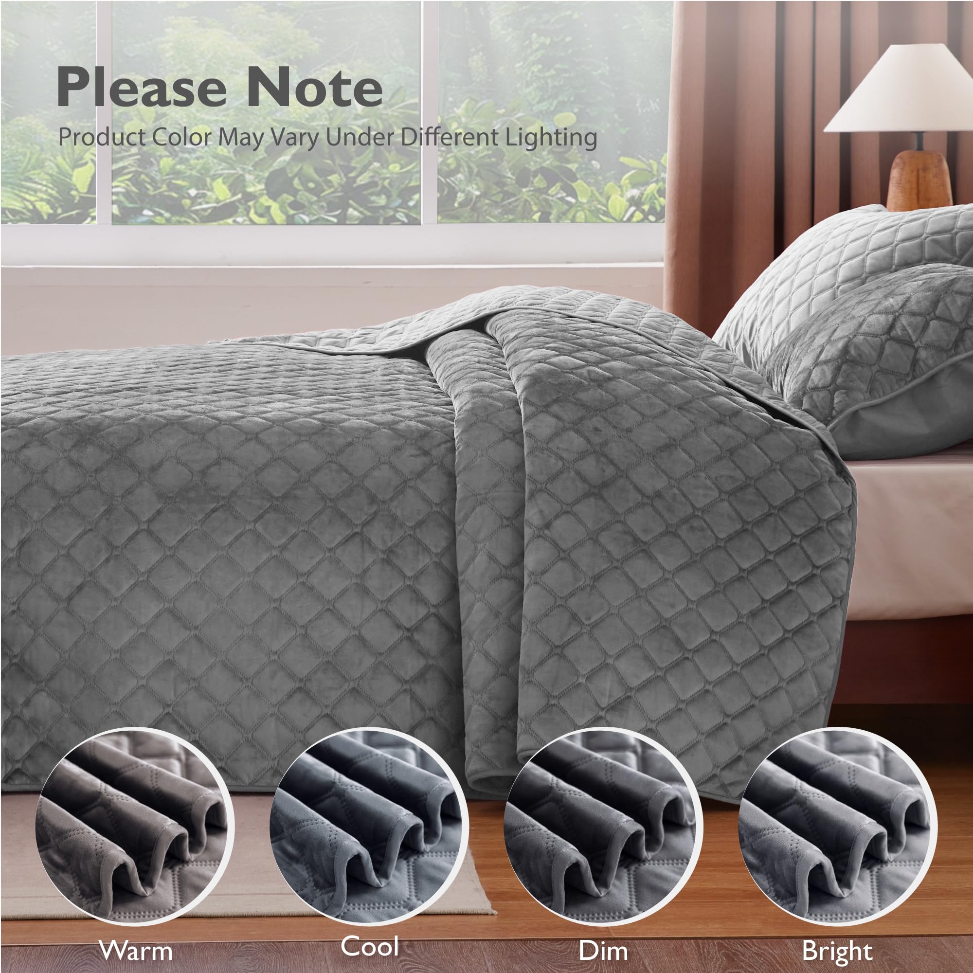 3D Velvet Quilt Set Queen Size - Elegant Coverlet with Pillow Shams