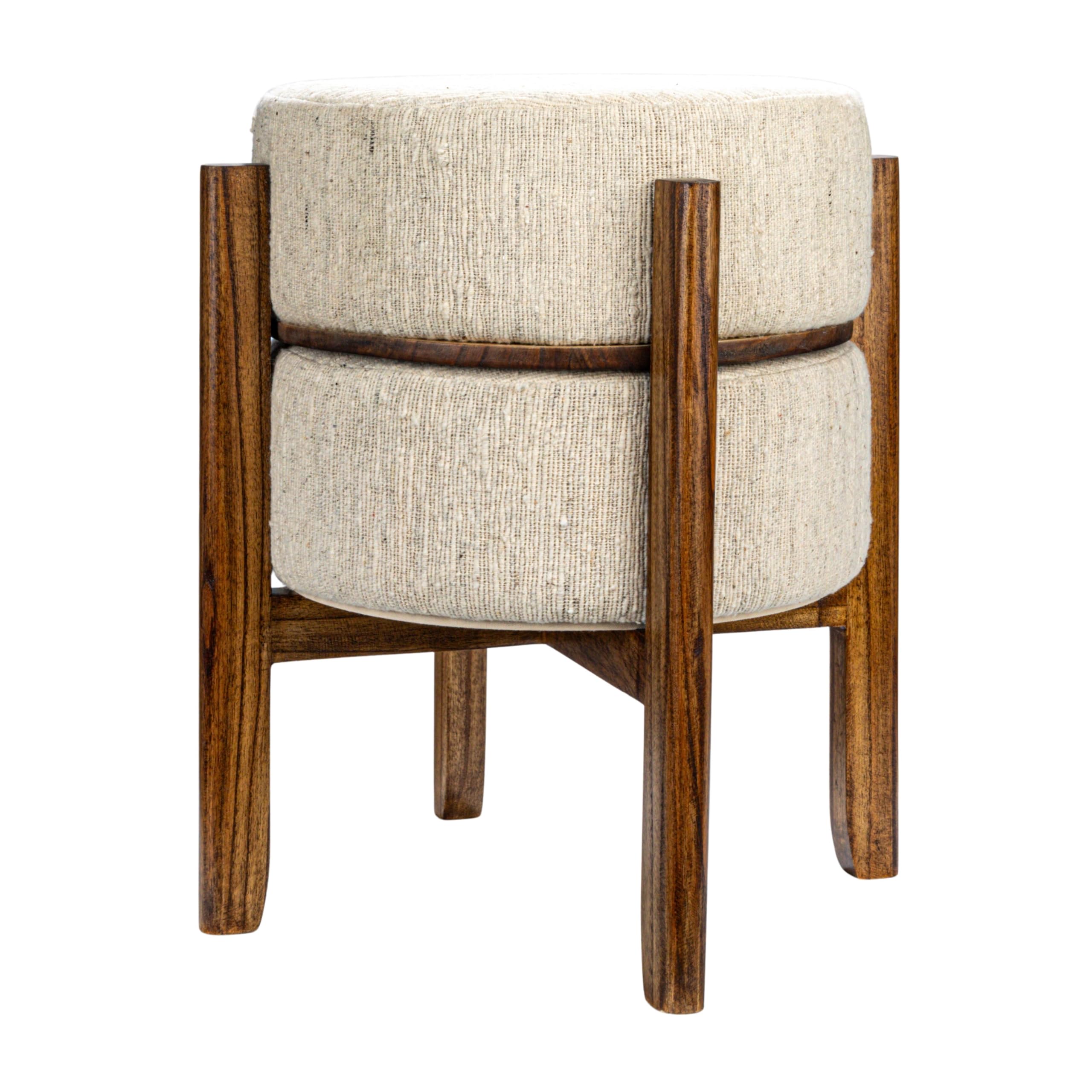 Woven Cotton and Wool Blend Table/Stool with Oak Wood Legs and Reversible Top