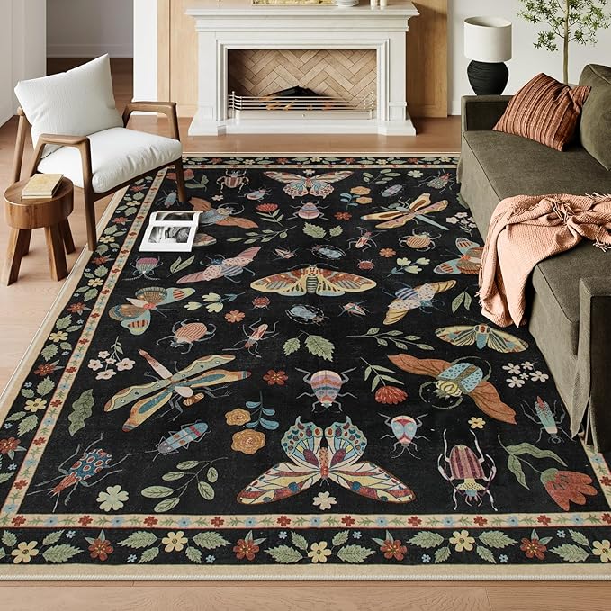 Insect Print Area Rugs 8x10, Non Slip Washable Rugs for Living Room 8x10 Rug, Soft Modern Bedroom Rug 8x10 Under Bed Ultra