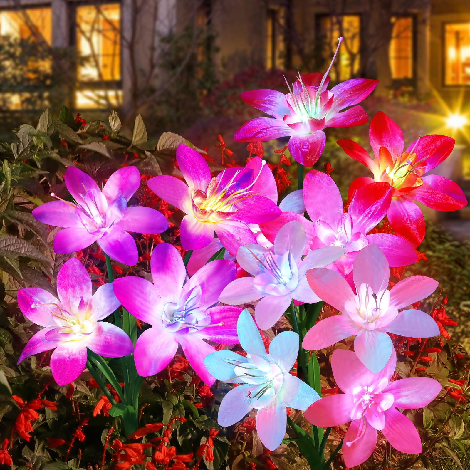Solar Garden Lights Outdoor 5 Pack, 5 Colors Lily Flowers & 7-Color