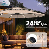 MFSTUDIO 10ft 3 Tier Solar Patio Umbrella, Outdoor Market Umbrellas with 24 LED Lights, Auto-tilt, Sun Shade for for Backyard Deck Garden, Blue & Green