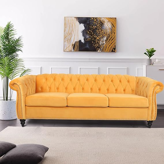 Velvet Chesterfield Chair, Mid-Century Modern Single Sofa Chair