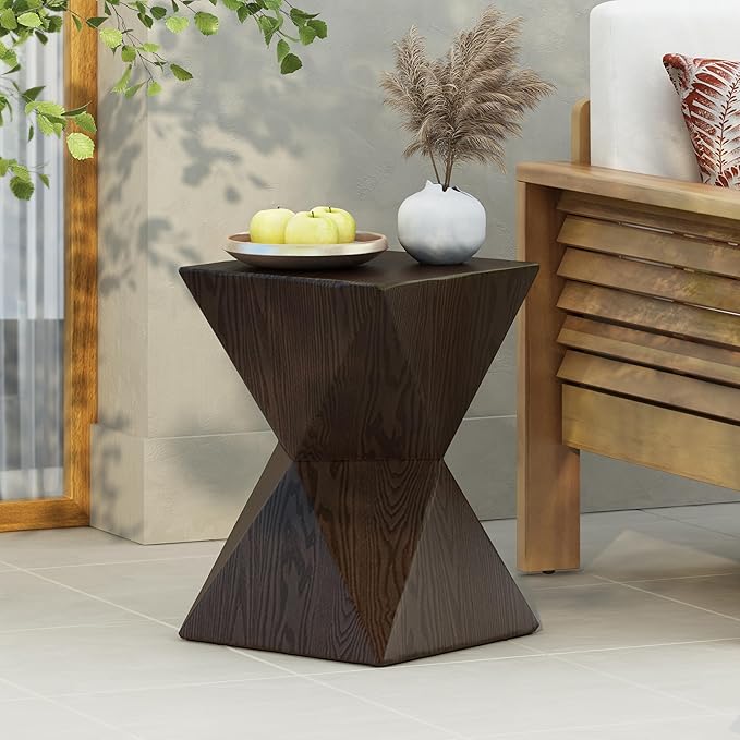 Outdoor Semicircle Concrete Accent End Side Table Patio Coffeetable for Backyard