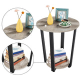 Farmhouse Round End Table with Storage Shelf, 2 Tier Side Table