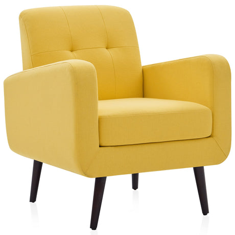 Century Modern Accent Chair, Contemporary Vintage Upholstered Linen Armchair, Comfy Single Couch Sofa for Living Room Bedroom Office - Hasting (Yellow)