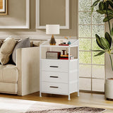 Nightstand 3 Drawer Dresser, Vertical Side Table with Fabric Drawers, End Table