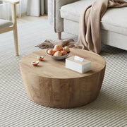 Drum Coffee Table, Modern Industrial Wooden 29.53" Round Coffee Table
