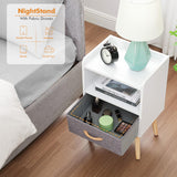 Nightstand with Fabric Drawer, Wooden Bedside Table with 3 Tier Storage