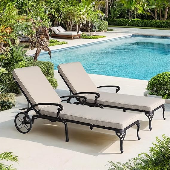 Chaise Lounge Chair Outdoor - Patio Lounge Aluminum Recliner Chair with Cushion