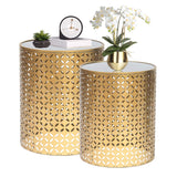 End Tables Set of 2 Gold Nesting Side Coffee Table Decorative Round Nightstands