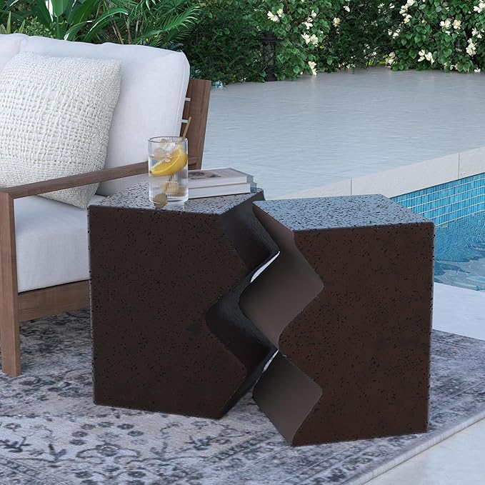 Concrete Side Table Set of 2, Outdoor Accent Table for Patio