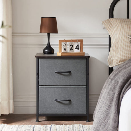 Nightstand with 2 Drawers, Bedside Table Small Dresser with Removable Fabric Bins