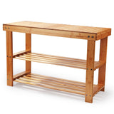 Natural Bamboo Shoe Bench (27.6" X 11.2" X 17.9"), Hallway Wood Entryway Bench