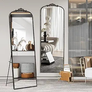 Antique Baroque Full Length Mirror, Vintage Black 65''x22'' Full Body Floor Mirror w/Free Standing,Wall-Mounted or Leaning Against Wall for Bedroom, Living Room