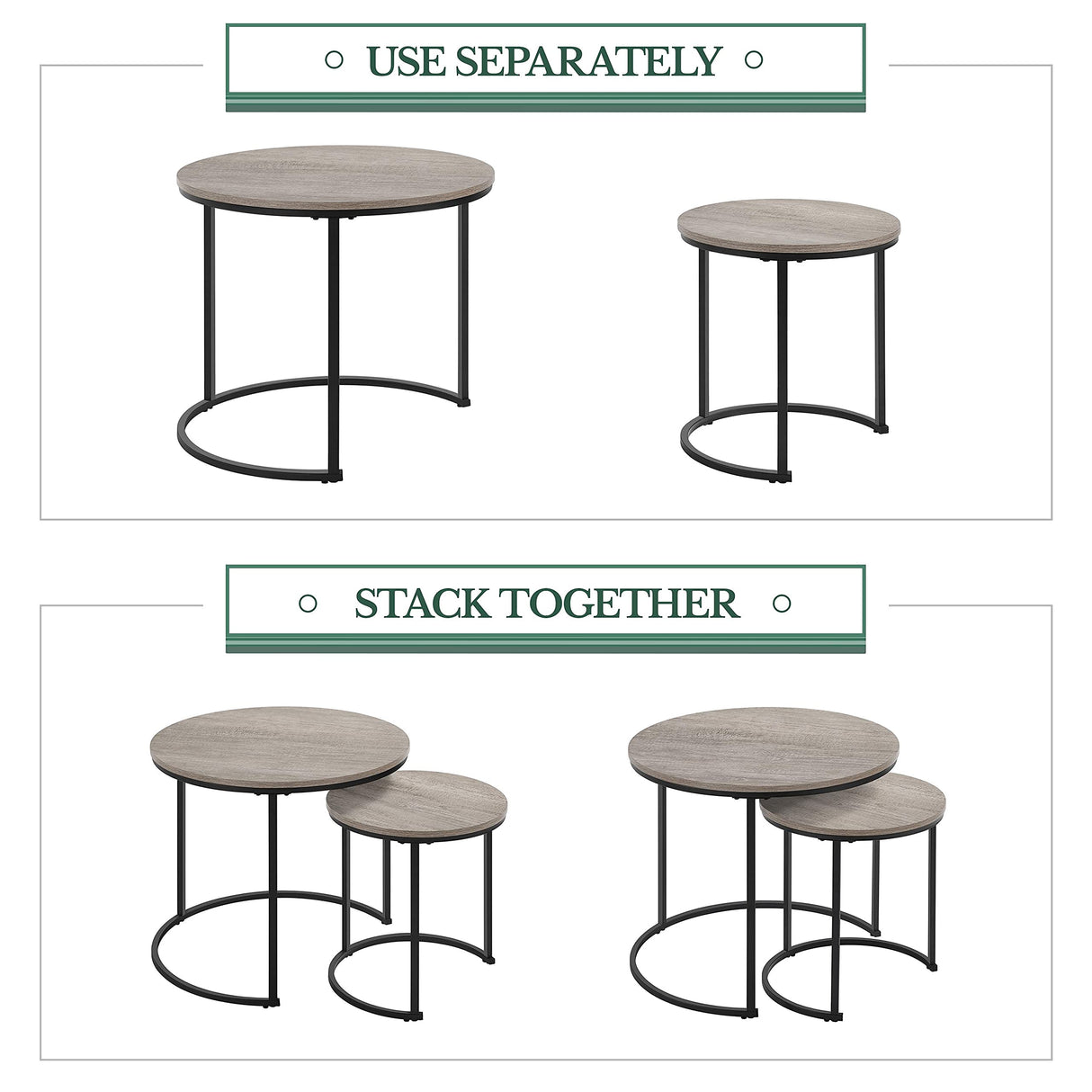 Nesting Side Tables Set of 2, Modern Round End Tables w/Waterproof Scratch Resistant