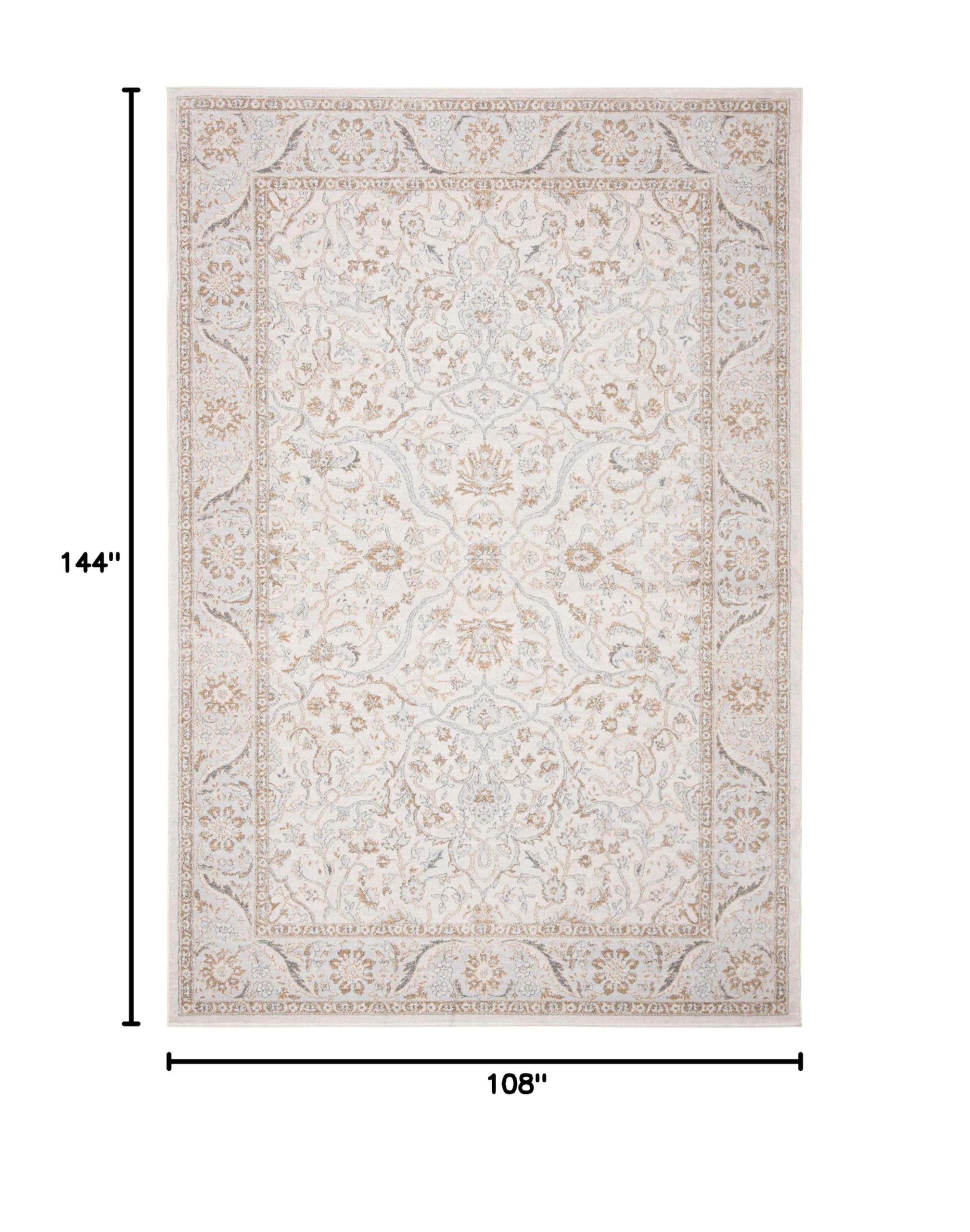 SAFAVIEH Isabella Collection Area Rug - 9' x 12', Cream & Beige, Oriental Design, Non-Shedding & Easy Care, Ideal for High Traffic Areas in Living Room, Bedroom (ISA912A)