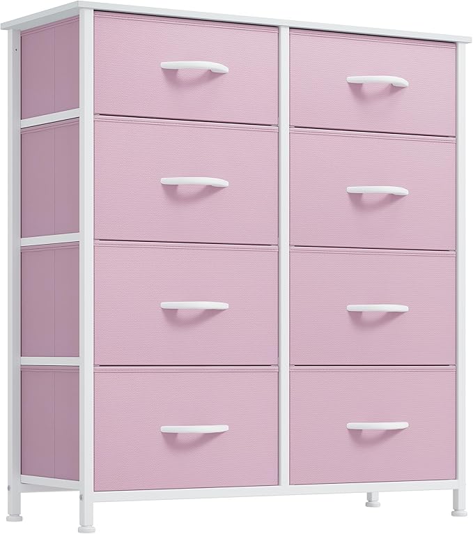 Purple Fabric Dresser Drawer, Tall Storage Dresser with 8 Drawers