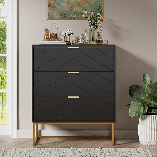 3 Drawer Dresser, Small Chest of Drawers,Black Dressers with Storage
