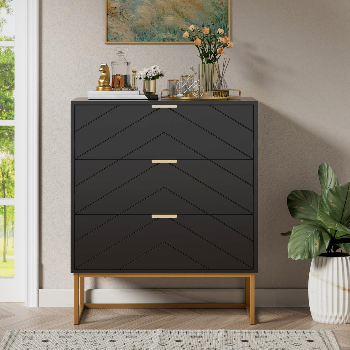 3 Drawer Dresser, Small Chest of Drawers,Black Dressers with Storage