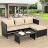 3-Piece Outdoor PE Rattan Furniture Set Patio Black Wicker Conversation Loveseat Sofa