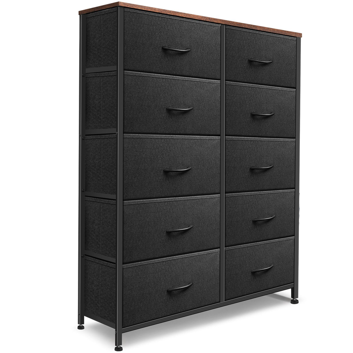 Sonharlar Dresser for Bedroom with 10 Drawers, Chest of Drawers, Storage Drawers Organizer Unit, Black Wide Fabric Dresser with Fabric Bins for Closet, Living Room, Entryway (Black and Rustic Brown)