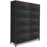 Sonharlar Dresser for Bedroom with 10 Drawers, Chest of Drawers, Storage Drawers Organizer Unit, Black Wide Fabric Dresser with Fabric Bins for Closet, Living Room, Entryway (Black and Rustic Brown)