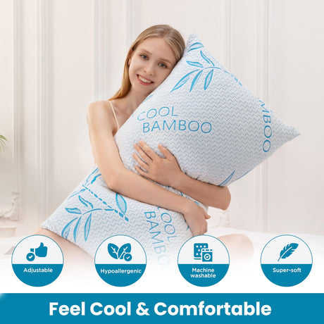 2 Pack King Size Rayon Derived from Bamboo Pillows for Sleeping